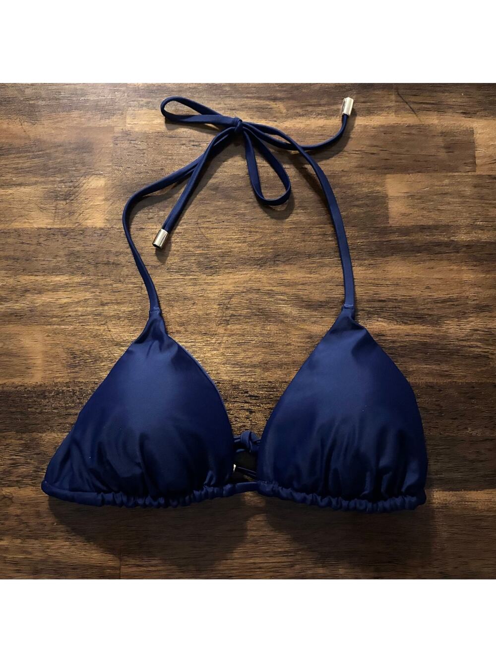 Quince Women’s Medium Bikini Top Halter Tie Triangle Plunge Bathing Suit Swim
